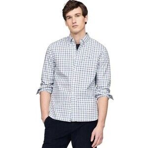 Sz M 15.5/34/35 Kirkland Signature Long Sleeve Shirt WhiteBlueBrown Plaid Cotton